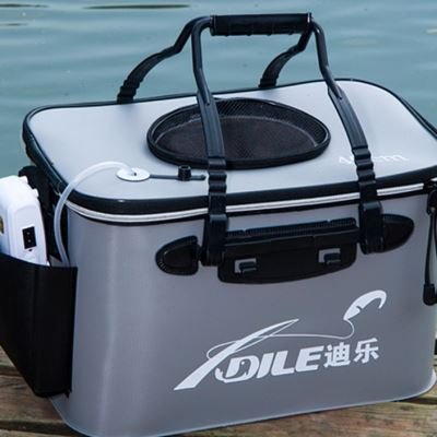 A new fish tank with a live bucket of ice and a light-fisher